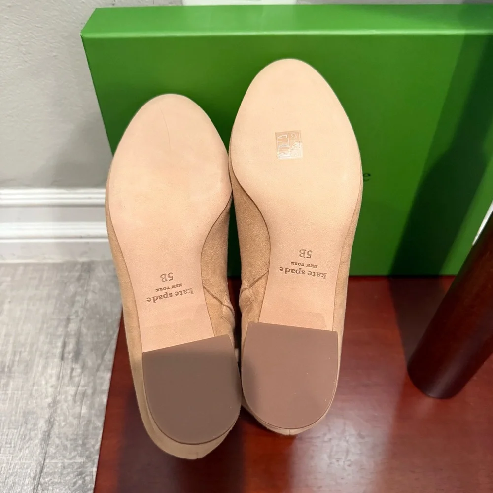 Kate Spade New York Womens Knott Suede‎ Side Bow Booties-Light Fawn